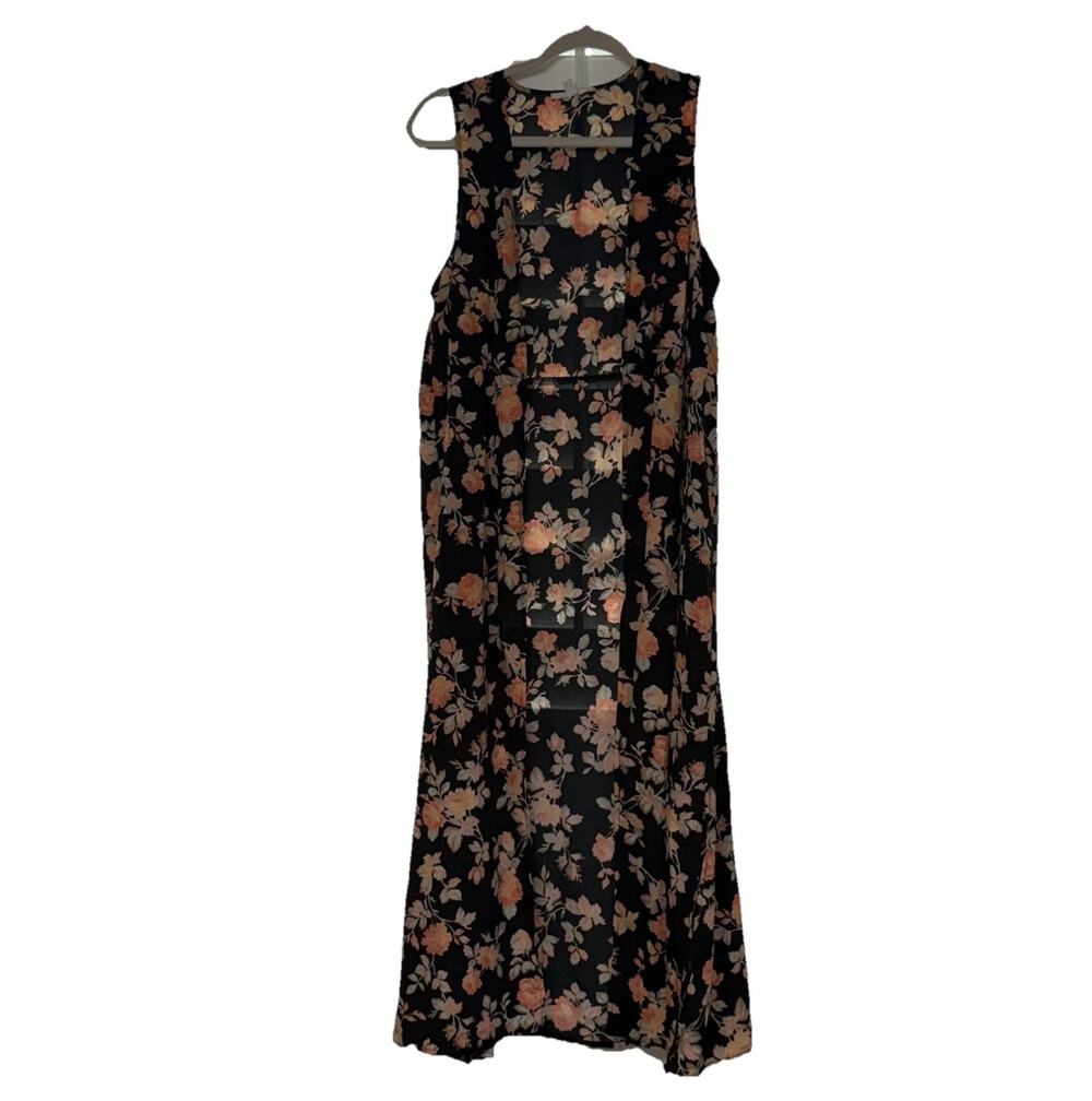 Jack Black & Peach Floral Sleeveless Duster Cardigan Swim Cover-up - Size XS